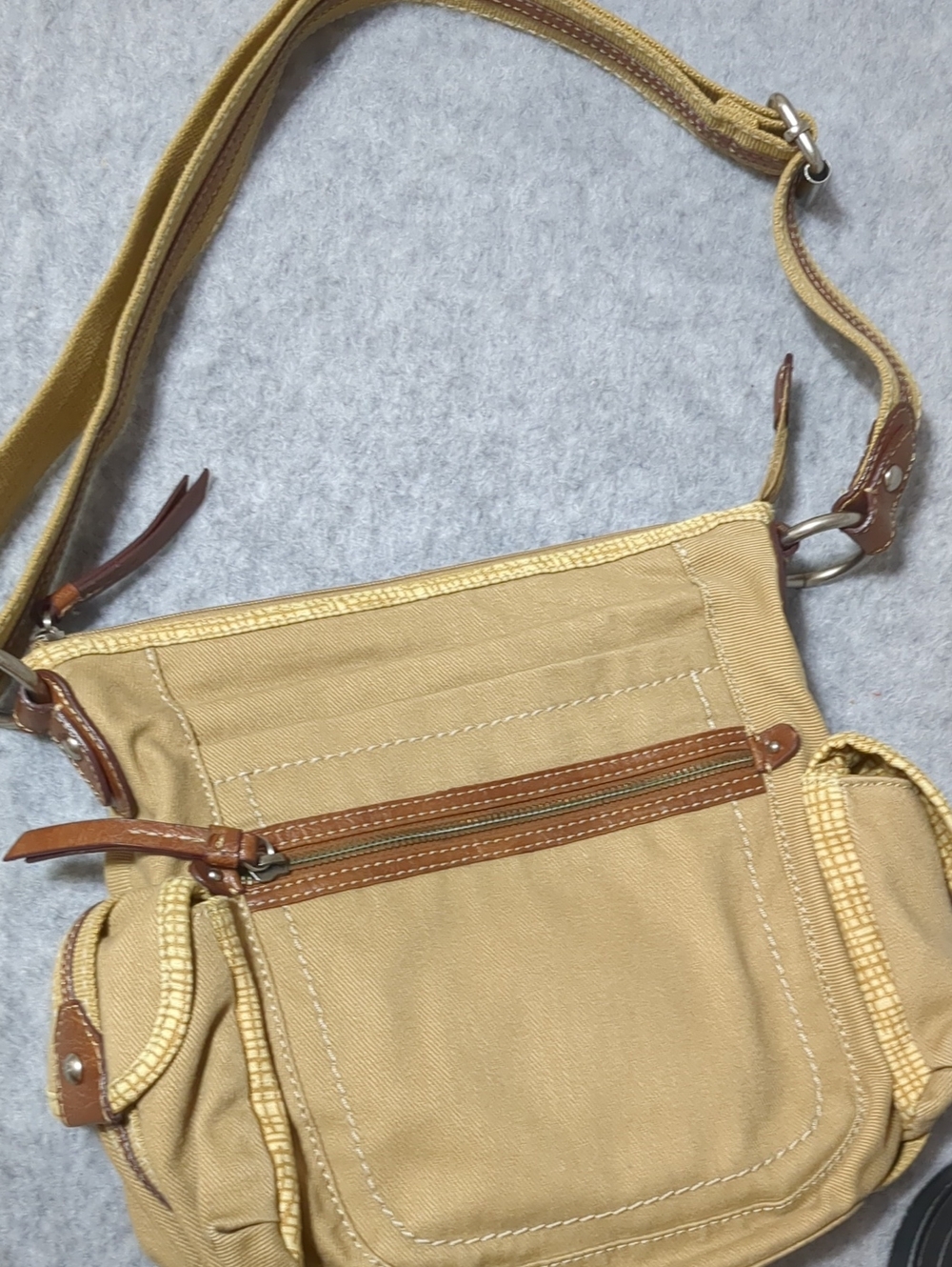 Fossil Canvas Khaki/Brown Crossbody Shoulder Bag - Picture 3 of 12